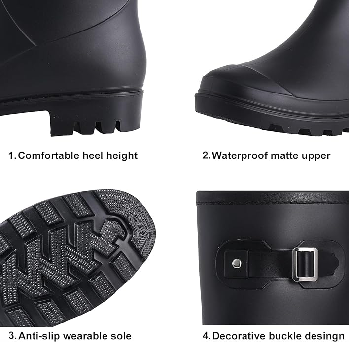 Evshine Women's Mid Calf Rain Boots Waterproof Garden Shoes