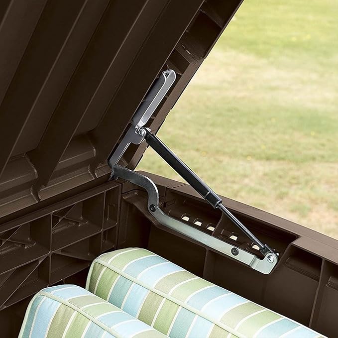 Keter Borneo 110 Gallon Resin Deck Box - Organization and Storage for Patio Furniture, Outdoor Cushions, Throw Pillows, Garden Tools and Pool Toys, Brown