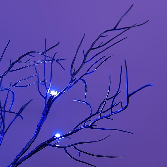 LIGHTSHARE 26IN Halloween Willow Bonsai 20LED Lights Artificial Black Spooky Tree Purple for Home, Festival, Nativity, Party, and Christmas Decoration, Plug in or Battery