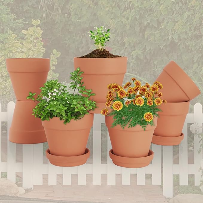 6 Inch Clay Pot for Plant with Saucer, Flower Pot with Tray, 8 Pack Small Terra Cotta Plant Pot with Drainage Hole, Great for Plants, DIY Crafts, Wedding Favor (6inch 8pack)
