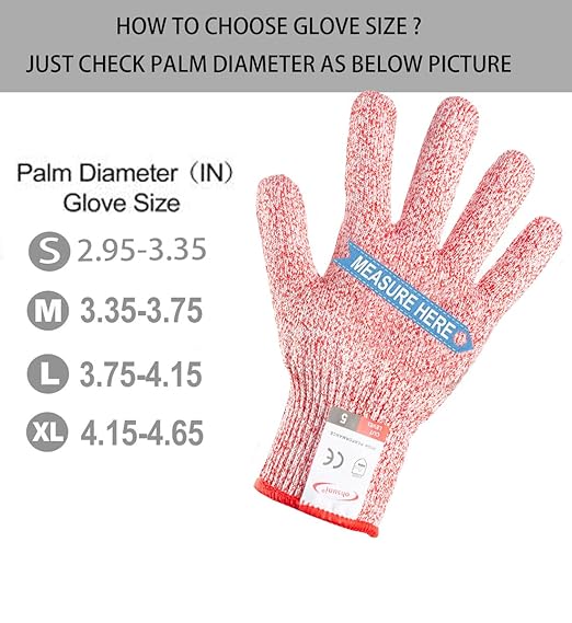 Cutting Gloves, 1 Pairs of Cut Resistant Gloves Food Grade, Cut Resistant Gloves for Kitchen, Oyster Shucking, Fish Fillet Processing, Carving Wood and Gardening(Large-Red)