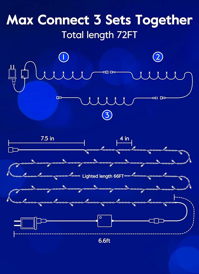 Christmas String Lights 66Feet 200 LED Twinkle Fairy Lights String with 8 Light Modes for Christmas Trees Garland Wreath Wedding Indoor Outdoor Holiday Decorations - Blue