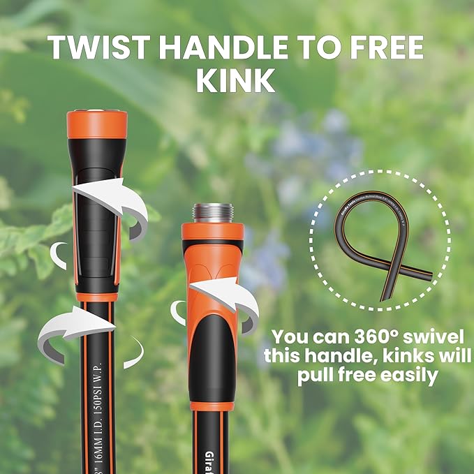 Giraffe Tools 100Ft 5/8" Garden Hose Set with 10-Pattern Spray Nozzle, Quick Connect Adapters & Splitter, for Lawn Care, Car Washing, Bed Garden Water Hose