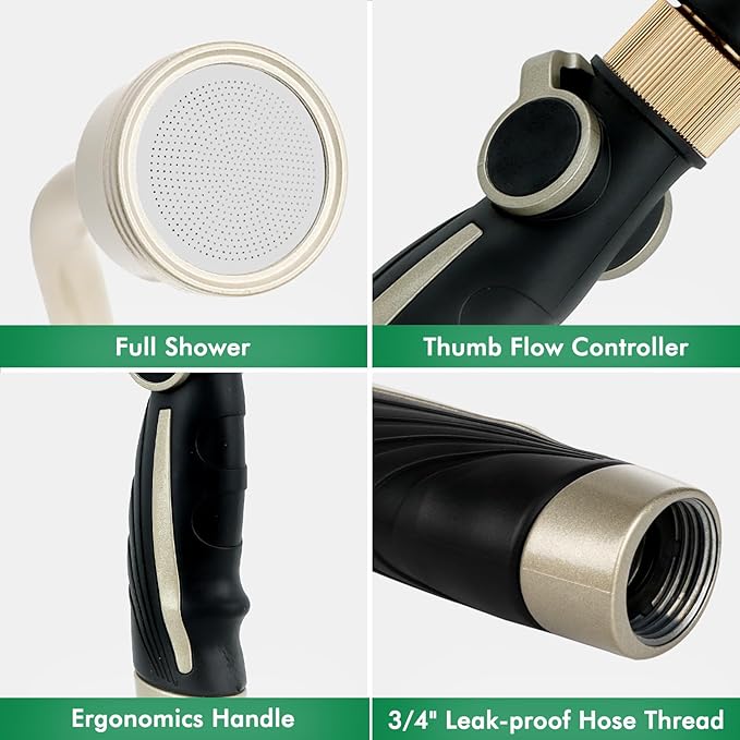 RESTMO Long Watering Wand, 24 Inches Gentle Soft Full Shower Sprayer Wand with Thumb Flow Control, Heavy Duty Metal Hose Wand for Hanging Baskets, Shrubs, Plants, Flowers, Garden and Lawn