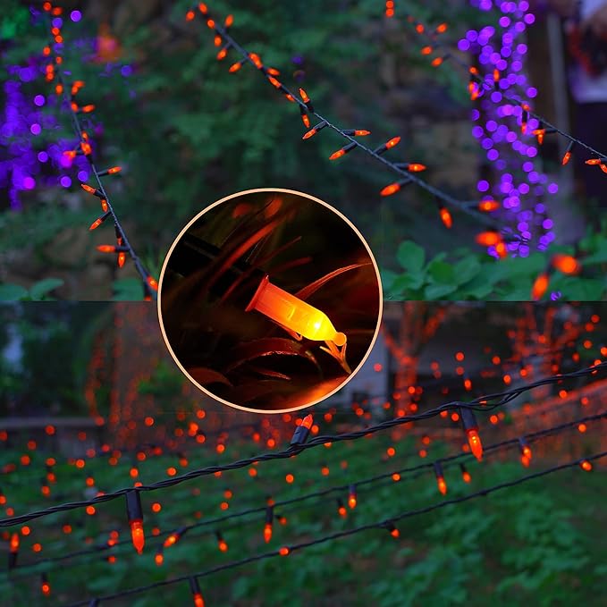 WATERGLIDE 2 Pack 50 LED Outdoor Halloween Lights, 16 FT Mini String Light with 8 Modes, Waterproof Battery Operated Tree Lights for Indoor Outdoor Patio Garden Party Wedding Decoration, Orange