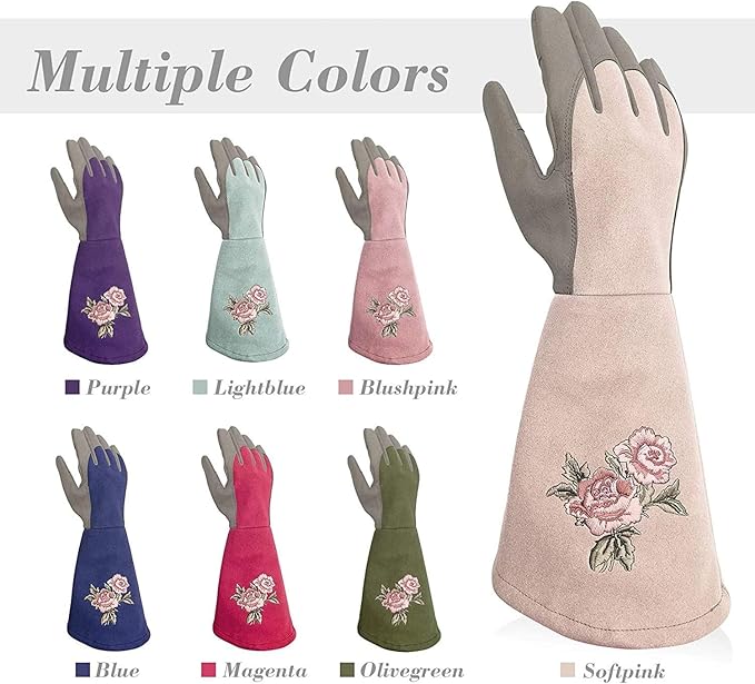 Rose Pruning Gloves Thorn Resistant, Embroidery Gardening Gloves with Extra Long Forearm Protection