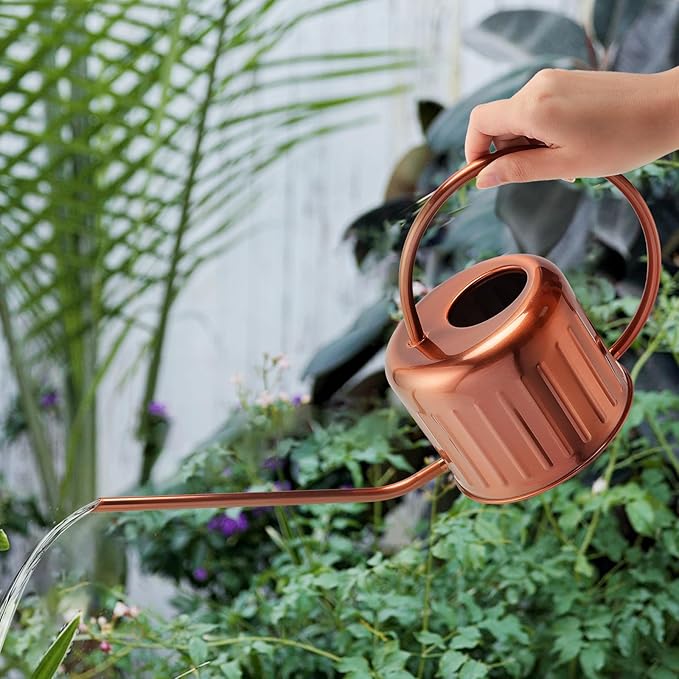 34oz/1L Stainless Steel Watering Can - Indoor/Outdoor Plant Watering Can with Long Spout, Rust-Proof for Succulents, Houseplants, Garden - Modern Minimalist Design (Copper Color)