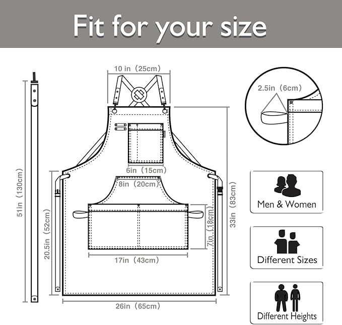 5 Pack Kitchen Apron, Work Apron, Canvas, Multiple Pockets, Gardening, Painting, BBQ, Artist, Carpenter, Sizes M to XXL, Dark Gray