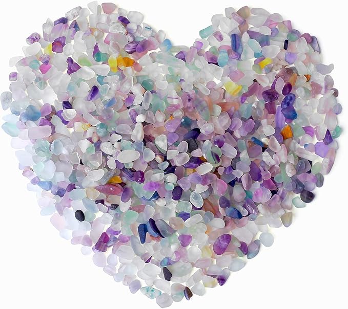 QINJIEJIE Fluorite Crystal Gravel Stones Tumbled Stone Polished Rocks Colorful Crushed Reiki Healing Quartz Home Decoration Aquarium Tank Succulent Vase Filler Landscape Bottom Ornament 0.88lbs 14oz