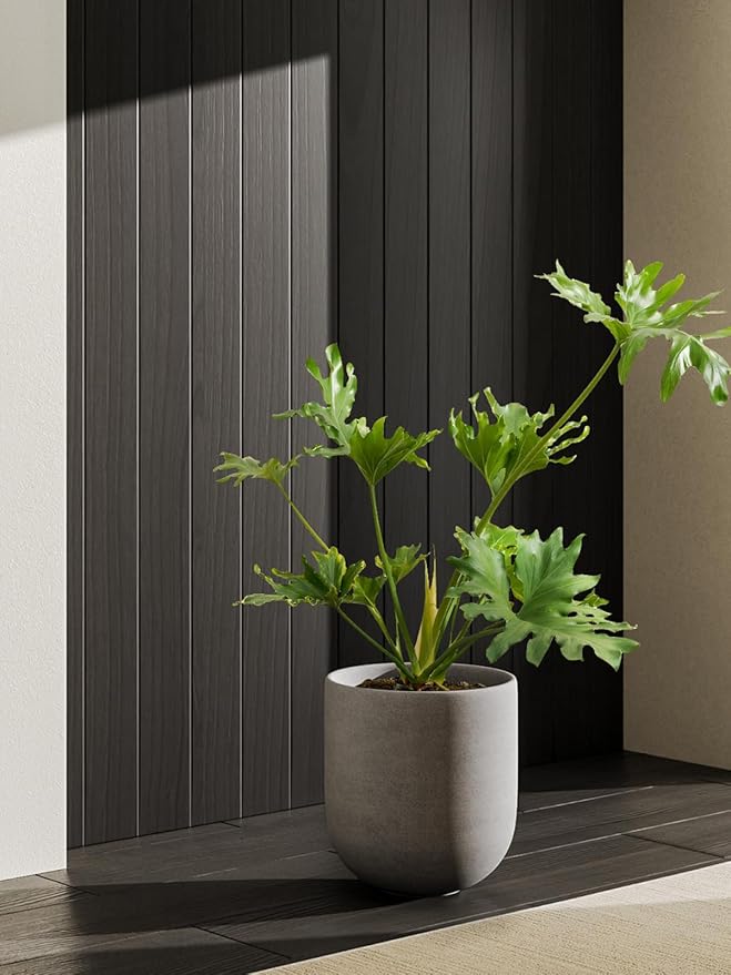 LE TAUCI 10 Inch Plant Pot, Ceramic Pots for Plants with Drainage Hole and Rubber Plug, Plant Pots Indoor for Home Garden Patio Office, Cylinder Flower Planter Pot, Neutral Gray