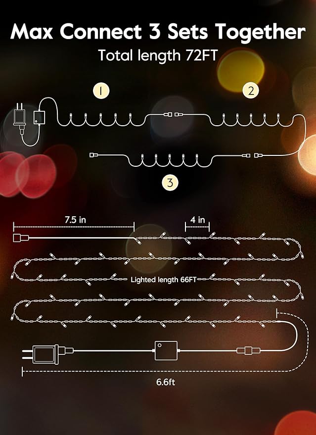 66FT 200 LED Christmas Tree Lights, Twinkle Fairy Lights String with 8 Flashing Modes String Lights for Indoor Bedroom Outdoor Christmas Trees Garland Wreath Holiday Decorations, Warm White