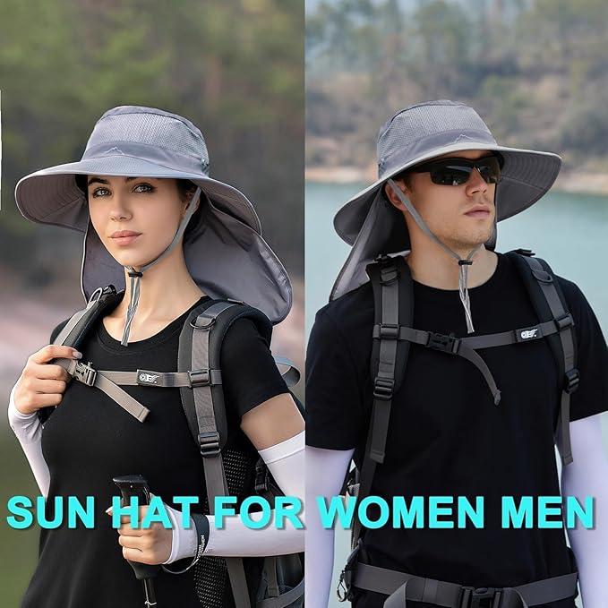 ZOORON Sun Hats for Men Women Fishing Hat with Neck Flap,UPF 50+ Sun Hat Waterproof Wide Brim Bucket Hats for Safari Hiking