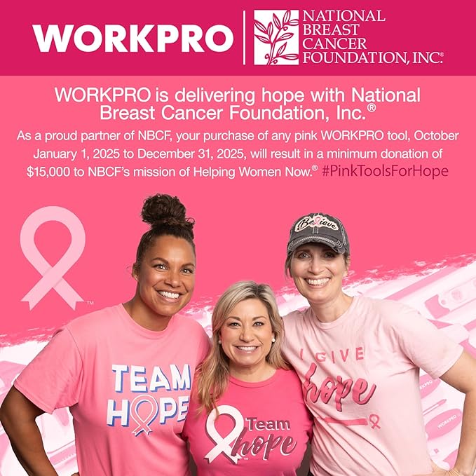 WORKPRO Pink Tool Set, 258 PCS Tool Kit for Women, Basic Household Case with Hammer, Screwdriver Set, Portable for Home Repair, New Apartment, House-Warming, DIY - Pink Ribbon