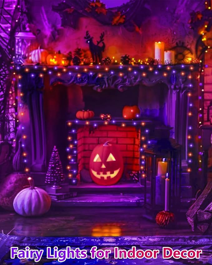 4 Pack 60LED Orange & Purple Fairy Lights Battery Operated with Timer, 20FT Waterproof Christmas Lights Outdoor Indoor, Black Wire String Lights for Bedroom, Party, Centerpiece, Christmas Decorations
