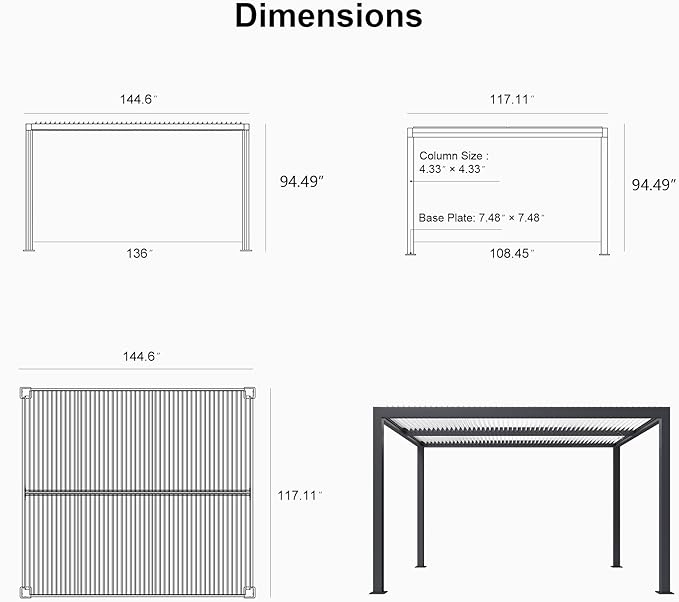 PURPLE LEAF Louvered Pergola 10' x 12' Outdoor Aluminum Pergola with Hidden Drainage System and White Adjustable Sun Shade Roof Patio Hardtop Small Pergolas for Deck Porch Garden