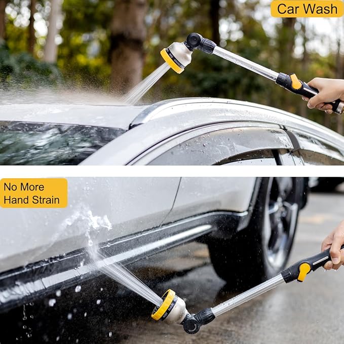 FANHAO Metal Garden Hose Wand, 16-Inch Heavy Duty Watering Wand with 9 Spray Patterns, 180° Rotating Long Garden Hose Nozzle Thumb Flow Control, Ideal to Water Hanging Baskets and Shrubs -Yellow