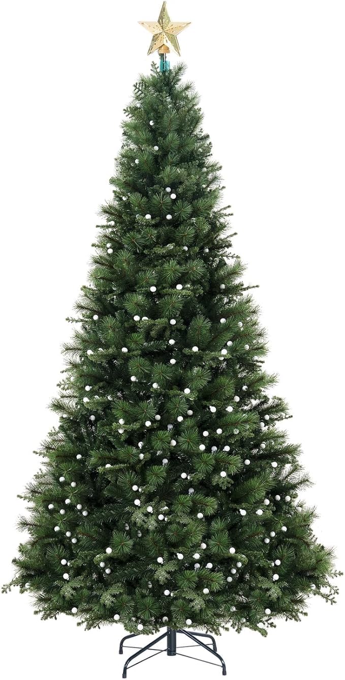 Evangeline 9ft Prelit Artificial Christmas Tree with 2514 Branch Tips, 850 Warm Lights and Metal Stand, 62" Wide Realistic Traditional Christmas Tree with Lights by Naomi Home