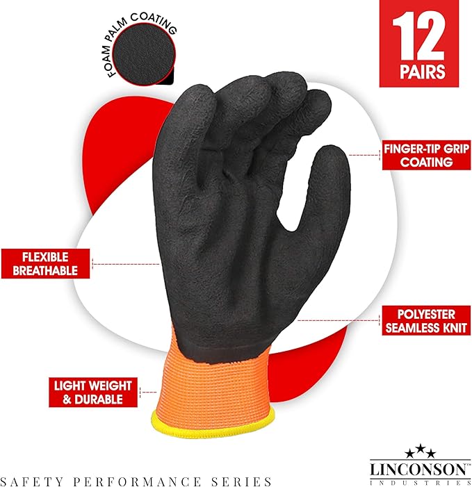 linconson 12 Pack Safety Performance Series Construction Mechanics Work Gloves