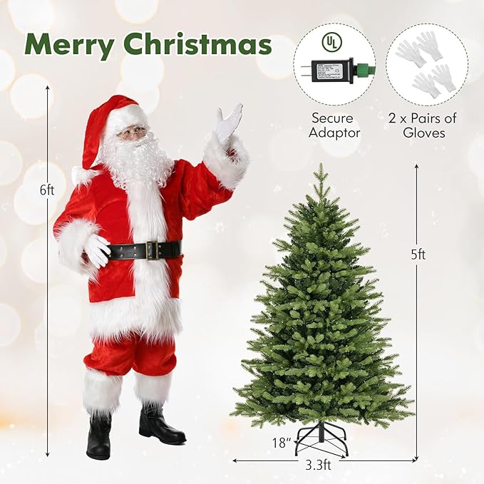Happygrill 5 FT Pre-Lit Artificial Christmas Tree, Hinged Xmas Tree w/ 844 Branch Tips, 250 LED Lights, 11 Lighting Modes, 3 Auto Timers, 4-Level Brightness & Remote Control, Decoration Tree for Party