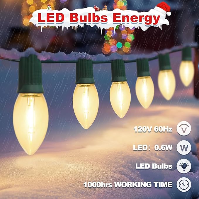 45Ft C9 30 Led Bulbs Christmas Pathway Lights Outdoor, Warm White Waterproof Connectable Christmas Walkway Lights for Driveway, Yard, Lawn, Sidewalk Decorations
