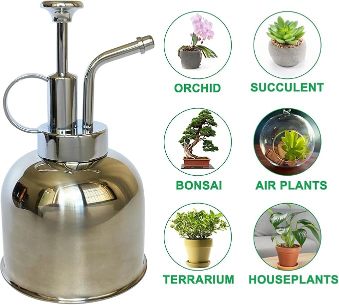 Plant Mister Spray Bottle Stainless Steel Plant Sprayer, Small Watering can Plant Spray Bottle Modern Gardening Tools for Indoor Potted Plants Watering and Spraying