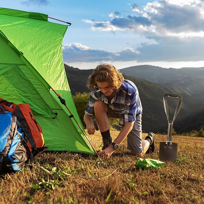 Digging Shovel, 18.5'' Lightweight Camping Shovel Portable High Carbon Steel Folding Mini Trowels for Outdoor Camping Backpacking Hiking Car Emergency Home Garden