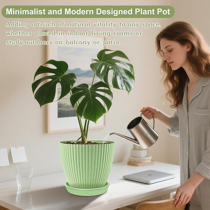 SupKing Plant Pots with Drainage Saucers 7.5/6.7/6/5/4/3.5 Inch Set of 6,Plastic Flower Pots Planters with Multi Mesh Drainage Holes Multicolor Nursery Planting Pot for Indoor Outdoor Garden Plants