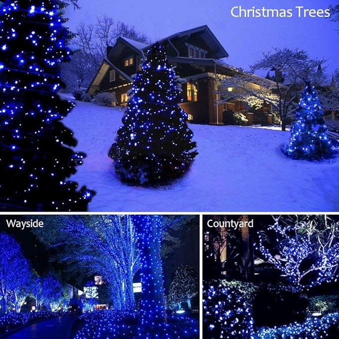 33FT 100 LEDs String Lights Waterproof Fairy Lights 8 Modes with Memory 30V UL Certified Power Supply for Home, Garden, Wedding, Party, Christmas Decoration Indoor Outdoor (Cool White+Blue)