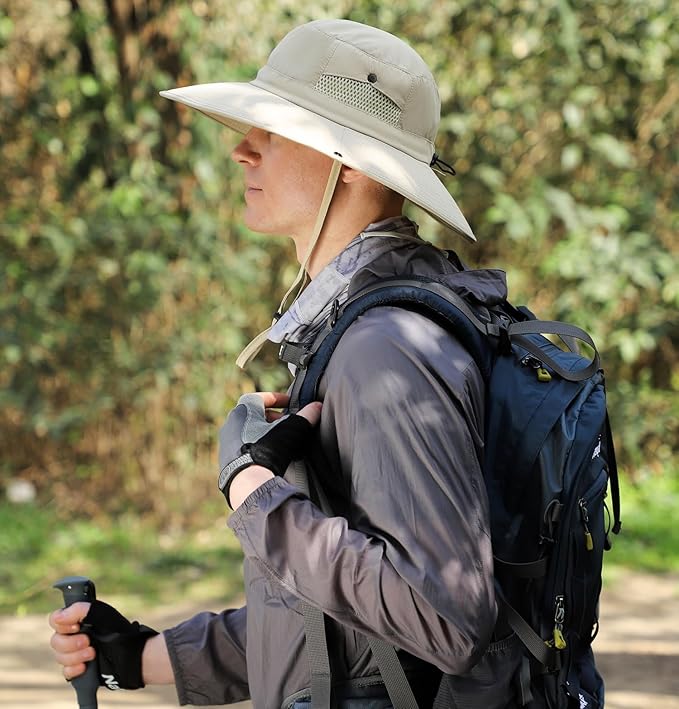 Wide Brim Sun Hat for Men Women UV Protection Ventilated Outdoor Bucket Fishing Hats Packable for Safari Hiking