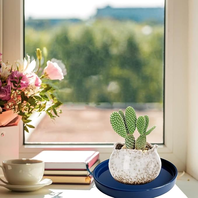 Ceramic Plant Saucer Pot Tray 12 Inch, Planter Saucers 4 5 6 7 8 9 10 11 12 Inch for Indoors Outdoor, Durable Sturdy Flower Drainage Tray for Glazed Pots Base (12.5 Inch-Blue)