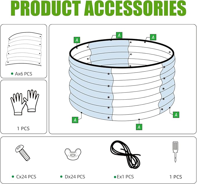 SnugNiture 2x2x1ft Round Galvanized Raised Garden Bed Kit Outdoor, Metal Planter Box for Planting Plants Vegetables, White
