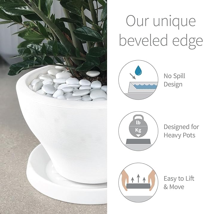 Crescent Garden Universal Round Planter Saucer, Durable Drainage Dish for Plant Pots, Heavy-Duty Plant Dishes Saucer, Indoor & Outdoor Plant Trays - Cloud White (11 inch Inner, 15 inch Outer)