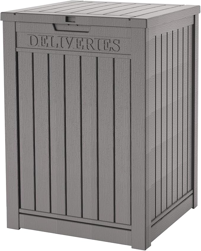55 Gallon Plus Lockable Resin Deck Box, Waterproof Outdoor Storage Box for Patio Furniture, Garden Tools, Pool Accessories, UV-Resistant Outside Delivery, Grey