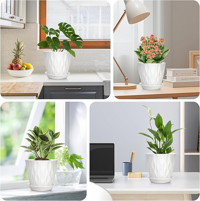 GARDIFE 7/6.5/6/5.5/5/4.5/4 inch Plant Pots, 7 Pack Flower Pots Indoor Outdoor, Planters with Drainage Holes and Tray Saucers (White)