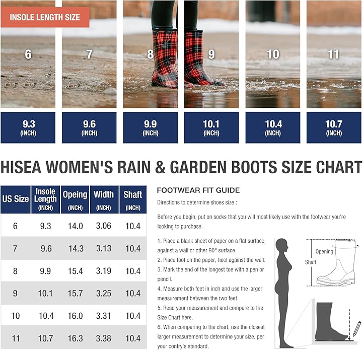 HISEA Women's Rain Boots Waterproof Mid Calf Garden Boots for Women