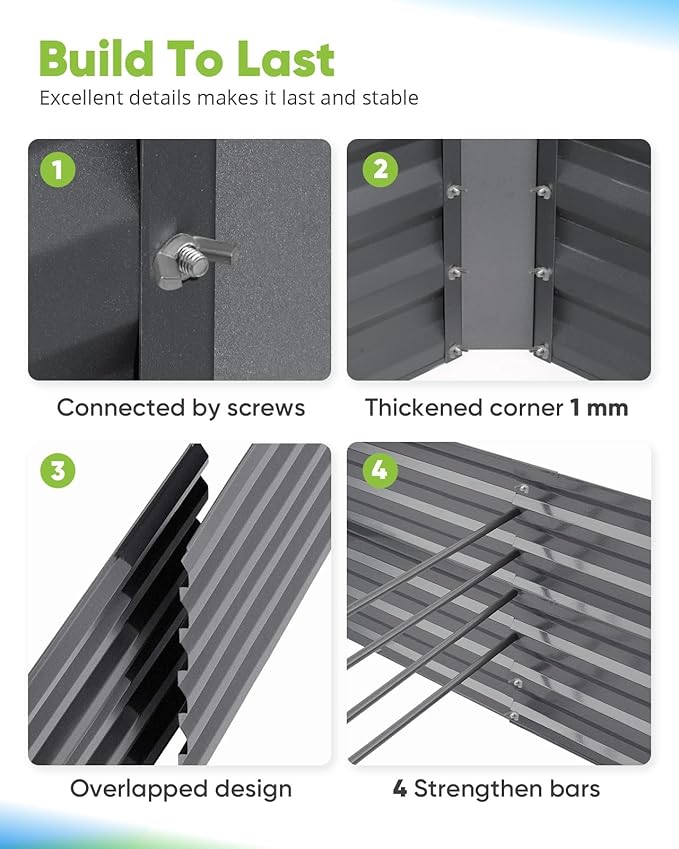 Quictent Galvanized Raised Garden Bed 6x3x2 Ft Metal Planter Box Bottomless for Backyard Outdoor, Include 1 pc Tomato Cage (Dark Gray)
