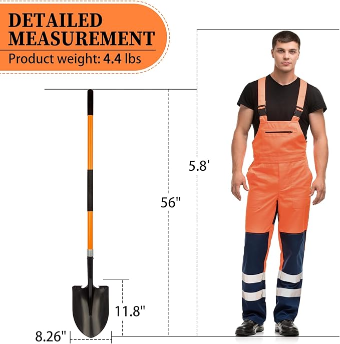 Shovel for Digging Heavy Duty Metal Shovel with Fiberglass Handle, 56 Inches