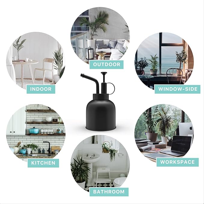 Plant Mister Spray Bottle Stainless Steel Watering Can for Indoor Plants Bonsai Sprayer Succulent Spritzer Houseplant Atomizer Terrarium Mister Modern Garden Tools 10oz/300ml Black