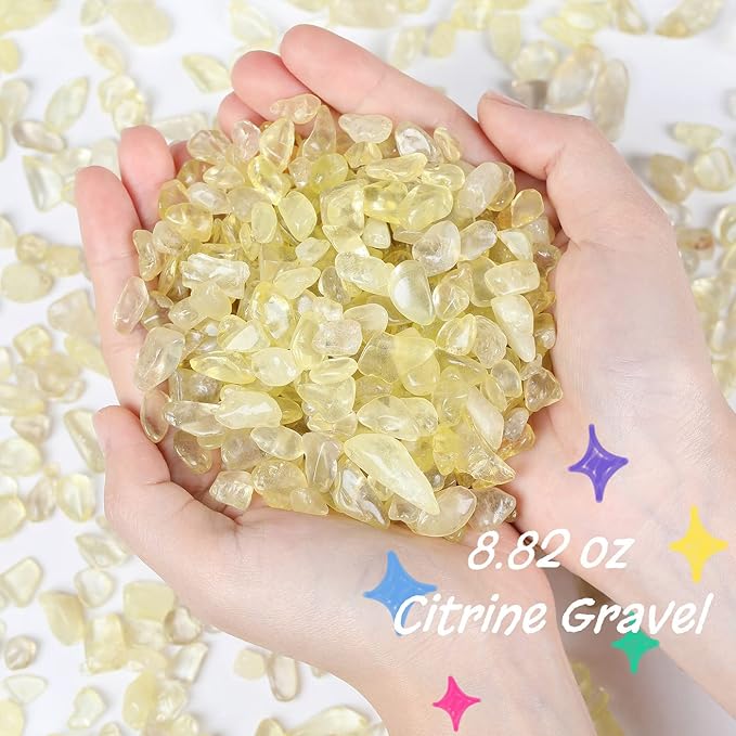0.55lb Citrine Crystals Quartz Tumbled Stones Chips Stone Crushed Crystal Natural Irregular Polished Rocks Gem Gravel Home Decoration Aquarium Tank Succulent Plants Vase Filler Landscape Bottom 250G