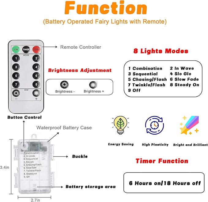 2 Pack 100LED Christmas Battery Operated Fairy Lights with Remote, 8 Modes String Lights with Timer, Dimmable, Memory Function, Waterproof Twinkle Lights for Outdoor Indoor Christmas Decor(Purple)