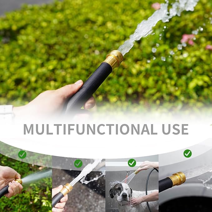 WiseFlow Garden Hose 25FT x 5/8", Heavy Duty Rubber Hose, 1000PSI Burst, 300PSI Working, Water Hose with Five Layered Braiding, Male Female Fittings (Black)