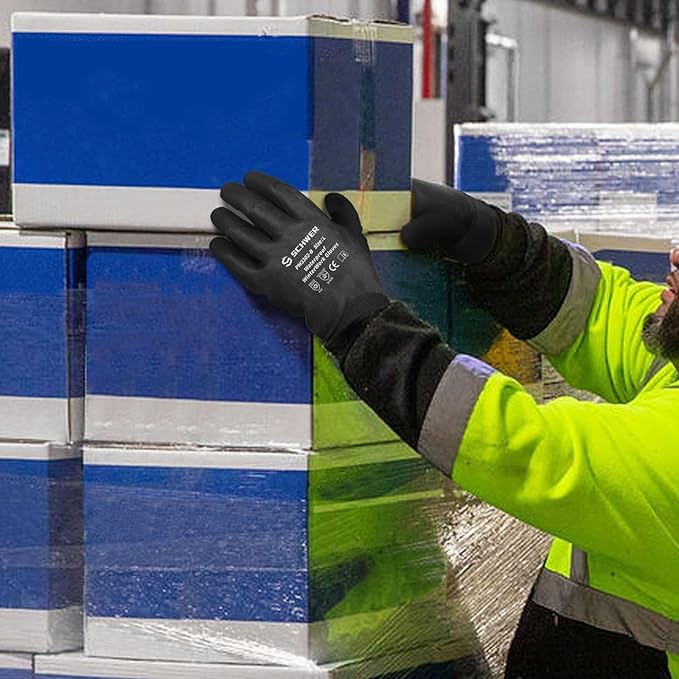 Schwer 2 Pairs Waterproof Winter Work Gloves, ANSI A2 Cut Resistant Freezer Gloves for Outdoor Cold Weather Keep Hands Warm, Thermal Insulated Gloves for Shoveling Snow, Ice Fishing, Super Grip, L