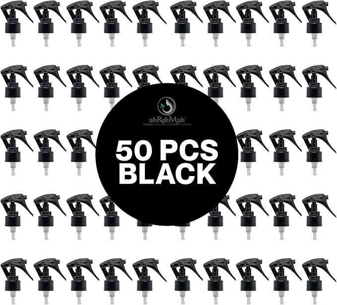 uh*Roh*Muh 24/410 Mini Trigger Sprayer (Pack of 50) Black - Smooth Skirt Design, Easy Fit, Adjustable Spray Nozzle - Perfect for DIY, Home, and Garden Use