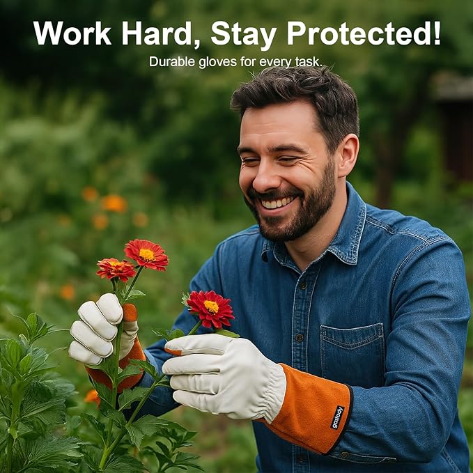 Leather Gardening Gloves for Women & Men – Thornproof & Puncture Resistant Cowhide Welding & Construction Work Gloves