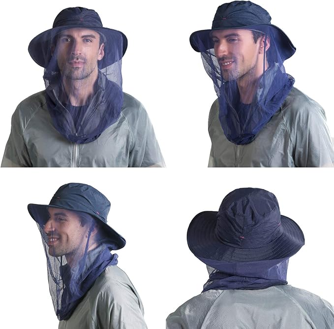 Fishing Hat Sun Protection Hat Mosquito Head Net for Outdoors Bucket Hat with Hidden Net Mesh