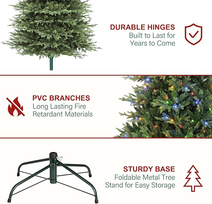 Hykolity 9ft Pre-lit Artificial Christmas Tree, 600 Color Changing LED Lights, 5149 PE&PVC Realistic Branch Tips, Metal Stand and Hinged Branches, 10 Modes