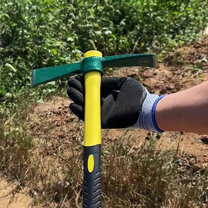 17.7 Inches Pick Mattock Hoe with Fiberglass Handle, Forged Steel Garden Tool Weeding Pick Axe for Digging, Gardening, Camping, Prospecting, Construction Work, 1.54Lbs