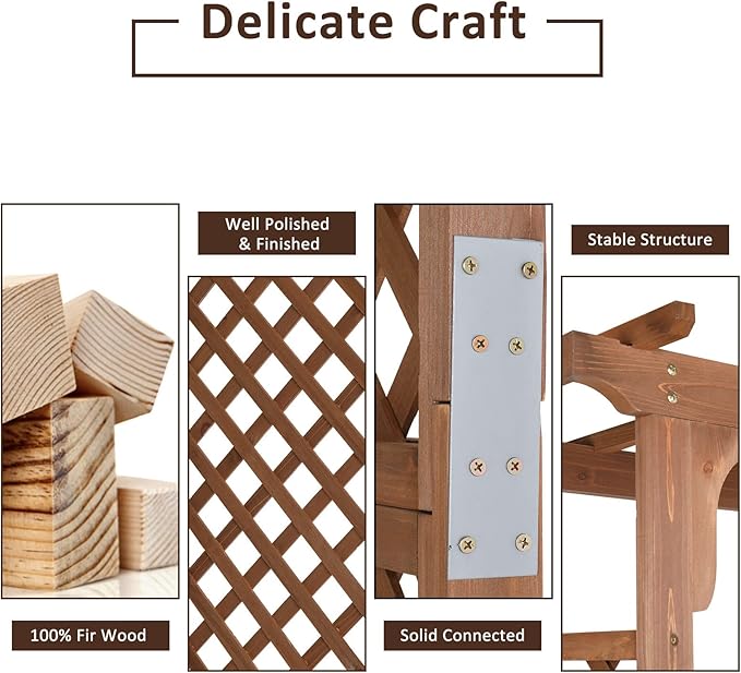 VINGLI Wood Garden Arbor, 85in Wedding Arch Garden Trellis for Plant Climbing, Pergola for Garden Backyard, Lawn (Dark Brown)