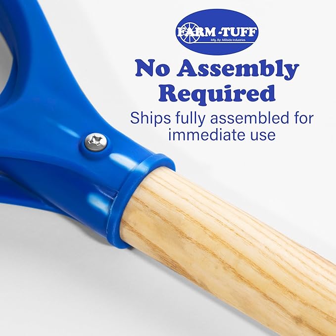 Farm-TUFF Multipurpose Car & Trunk Shovel - Heavy-Duty Ash Hardwood Handle & Non-Stick Plastic Blade - Compact, Lightweight & Durable for Snow, Soil, Mulch & Gardening, Blue, 10in