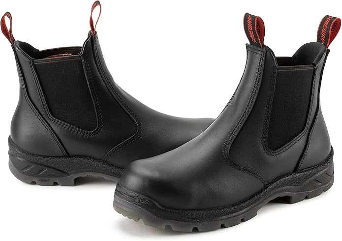 SUREWAY Men's Slip-On Work Boots for Men,Full Grain Leather,Anti-Static,Water/Slip Resistant,Fire Station Mechanic Industrial Construction Safety Boots/Shoes for Men